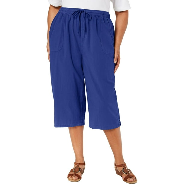 Karen Scott Womens Kiera Navy Cotton Split Hem Capri Pants Plus 0X BHFO 3771